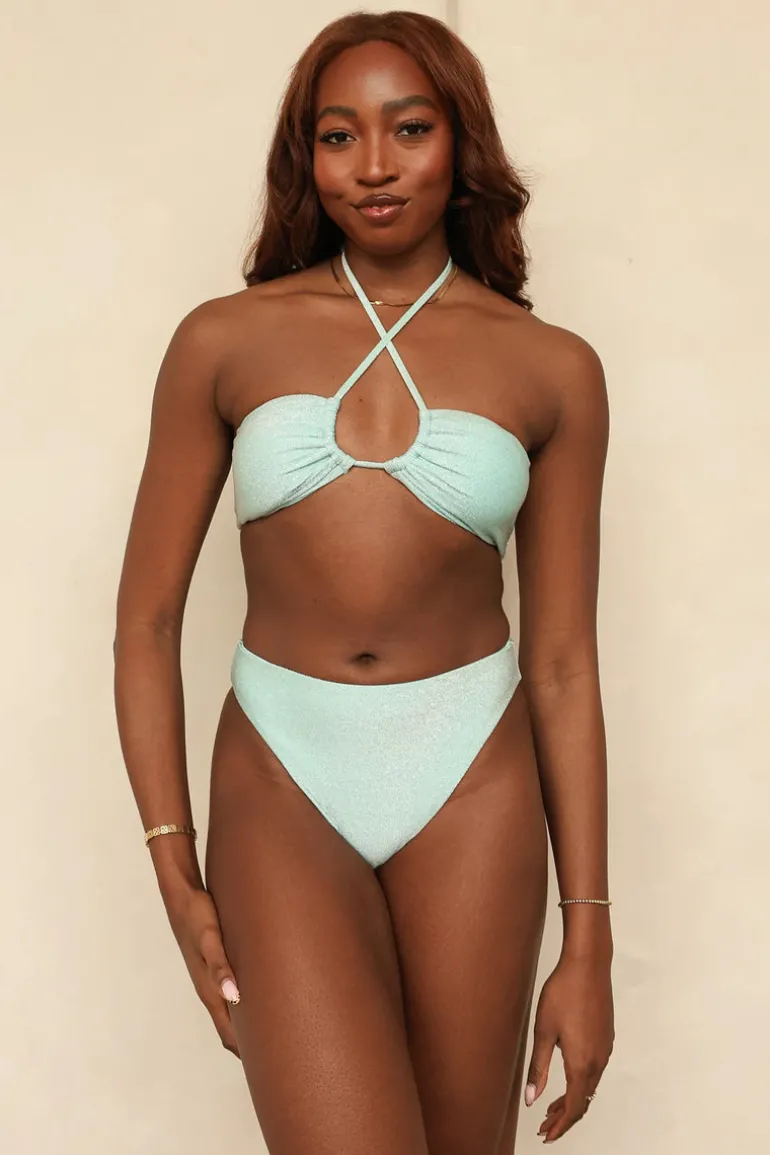 Bleached Aqua Bandeau Cheeky Set