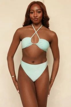 Bleached Aqua Bandeau Cheeky Set
