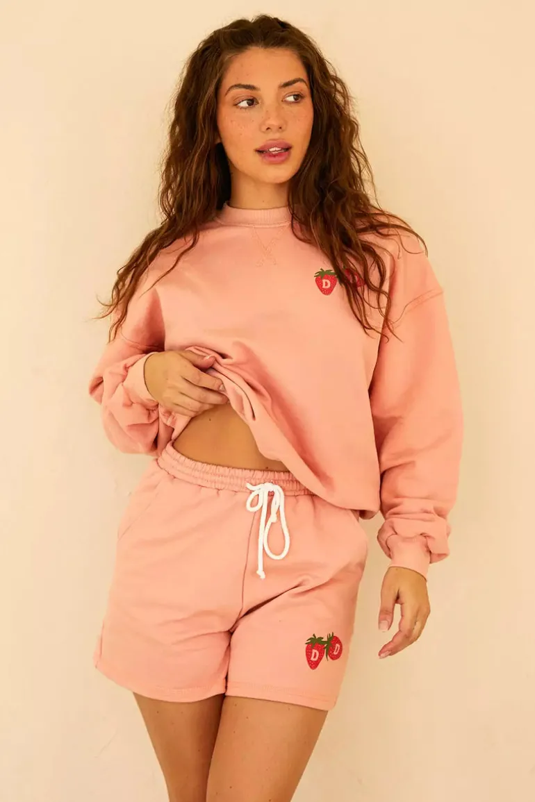 Strawberries High Rise Drawstring Sweat Short